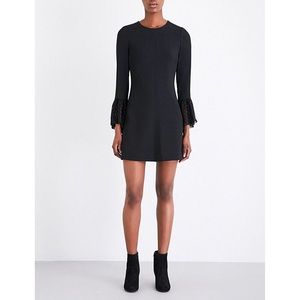 Saint Laurent Fit Flare Crepe Dress Bell Sleeve